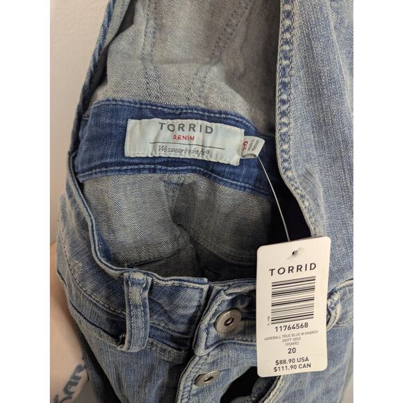 NWT Torrid Floral Embroidered Vintage Stretch Crop Overalls in Medium Wash - Picture 6 of 9